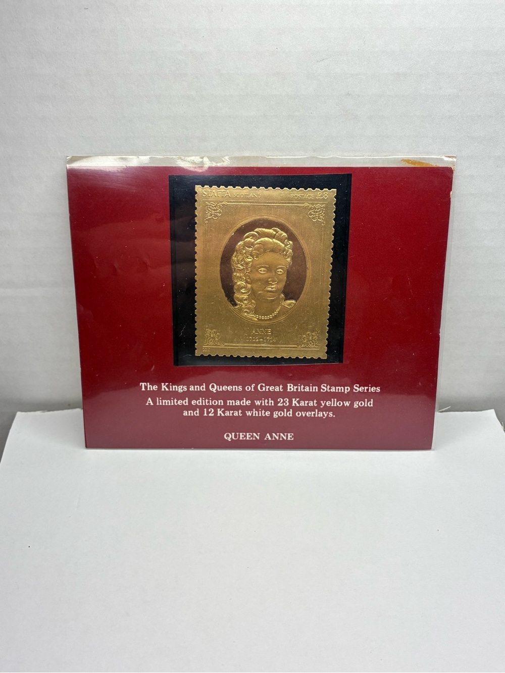Queen Anne Great Britain Stamp Series 23K Yellow Gold 12K White Gold 1977 Stamp